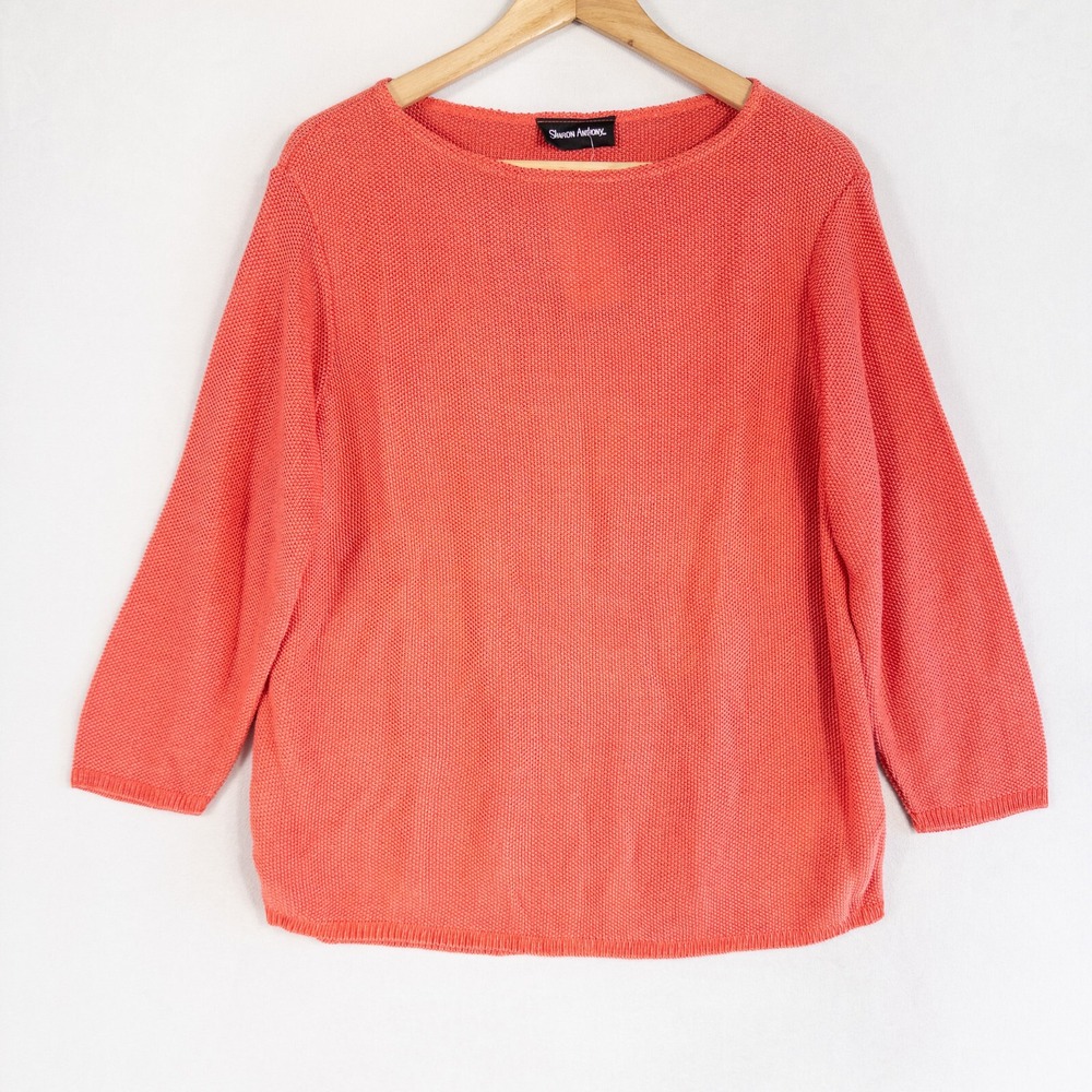Sharon Anthony Sweater Womens Sz Large Orange Coral Rayon Textured Knit Pullover